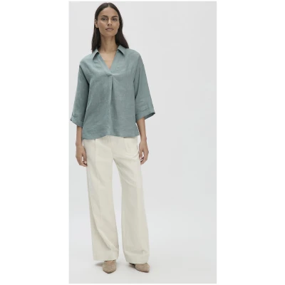 hessnatur Damen Bluse Relaxed aus Leinen - grün - Größe 34