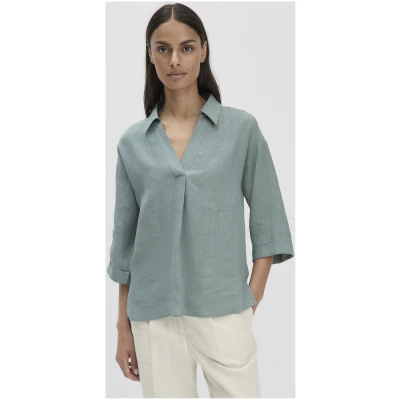 hessnatur Damen Bluse Relaxed aus Leinen - grün - Größe 34