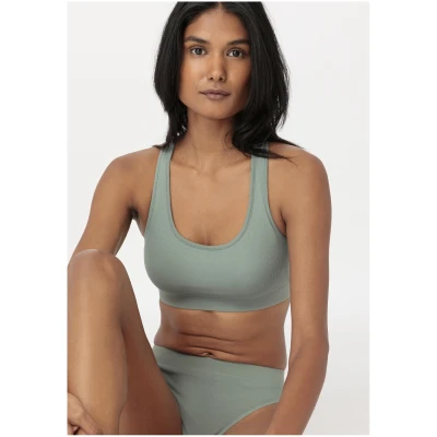 hessnatur Damen Bustier Racerback SOFT RIB aus Bio-Baumwolle - grün - Größe 44
