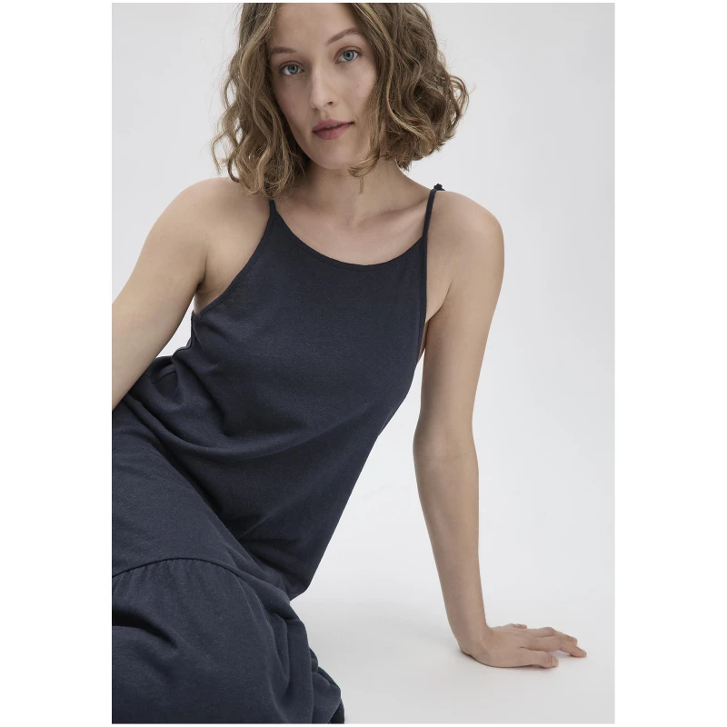 hessnatur Damen Jersey Kleid Midi Relaxed aus Leinen und Bio-Baumwolle - blau - Größe 34