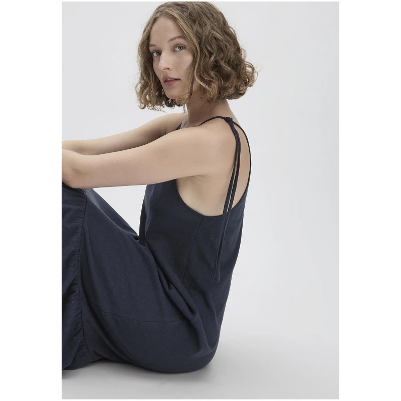 hessnatur Damen Jersey Kleid Midi Relaxed aus Leinen und Bio-Baumwolle - blau - Größe 34