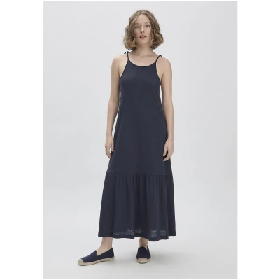 hessnatur Damen Jersey Kleid Midi Relaxed aus Leinen und Bio-Baumwolle - blau - Größe 34