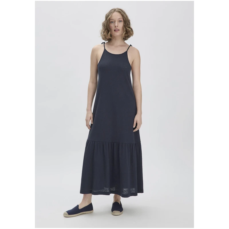 hessnatur Damen Jersey Kleid Midi Relaxed aus Leinen und Bio-Baumwolle - blau - Größe 34