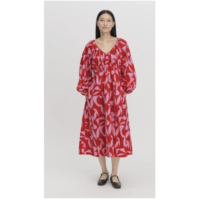 hessnatur Damen Kleid Midi Oversize aus Bio-Baumwolle - rot - Größe L