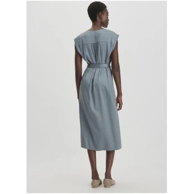 hessnatur Damen Kleid Midi Relaxed aus LENZING™ ECOVERO™ Viskose - grün - Größe 38