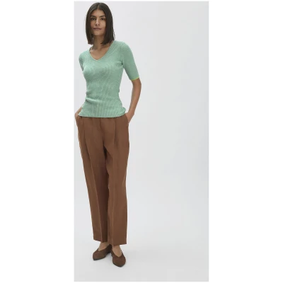 hessnatur Damen Mouliné Strick Pullover Fitted aus Bio-Baumwolle - grün - Größe 34