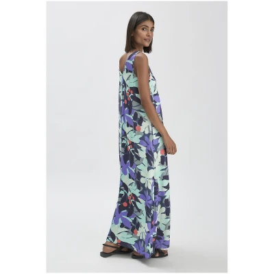 hessnatur Damen Print Kleid Maxi Regular aus LENZING™ ECOVERO™ - grün - Größe 34