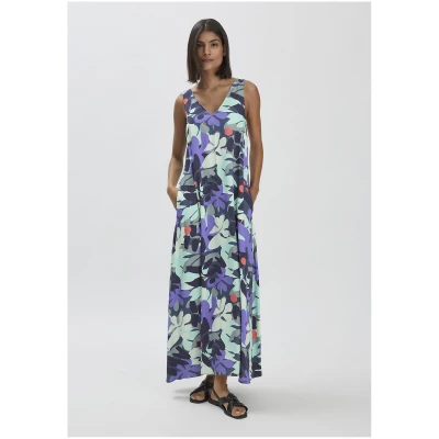 hessnatur Damen Print Kleid Maxi Regular aus LENZING™ ECOVERO™ - grün - Größe 34