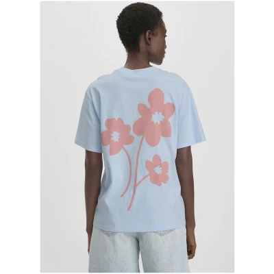 hessnatur Damen Print T-Shirt Oversize aus Bio-Baumwolle - blau - Größe 34