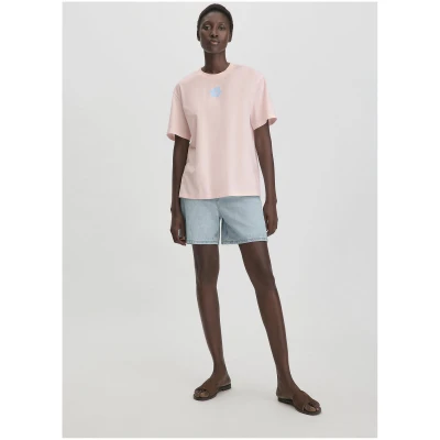 hessnatur Damen Print T-Shirt Oversize aus Bio-Baumwolle - rosa - Größe 34