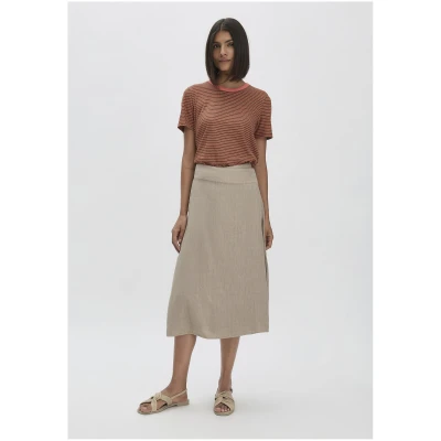 hessnatur Damen Rock Midi Regular aus Leinen - beige - Größe 34