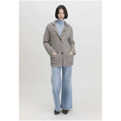 hessnatur Damen Strickjacke Relaxed aus Bio-Baumwolle und Alpaka - grau - Größe M