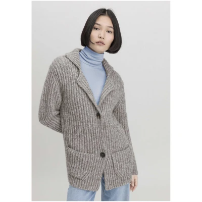hessnatur Damen Strickjacke Relaxed aus Bio-Baumwolle und Alpaka - grau - Größe M