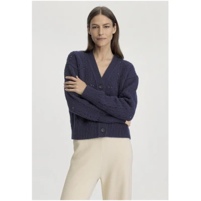 hessnatur Damen Strickjacke Relaxed aus Merinowolle - blau - Größe L
