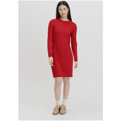 hessnatur Damen Strickkleid Mini Regular aus weicher Schurwolle mit Kaschmir - rot - Größe 34