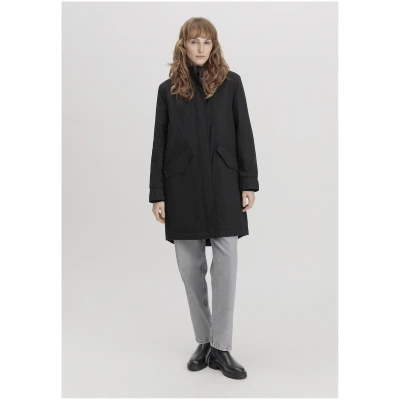 hessnatur Damen Winter Parka Regular Nature Shell aus Bio-Baumwolle - schwarz - Größe 34