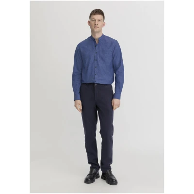 hessnatur Herren Chambray Hemd Regular aus Bio-Baumwolle mit Hanf und Yak - blau - Größe S (39/40)