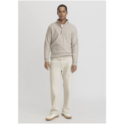hessnatur Herren Fleece Troyer Relaxed aus Bio-Baumwolle - beige - Größe 48