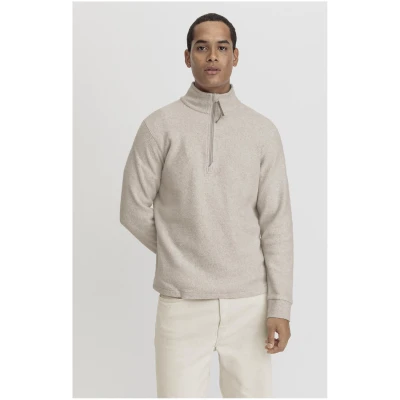 hessnatur Herren Fleece Troyer Relaxed aus Bio-Baumwolle - beige - Größe 48