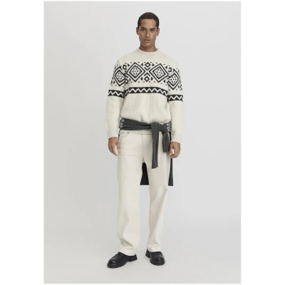 hessnatur Herren Pullover Jacquard aus Schurwolle - natur - Größe 48