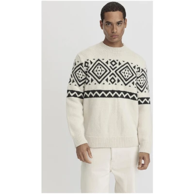 hessnatur Herren Pullover Jacquard aus Schurwolle - natur - Größe 48
