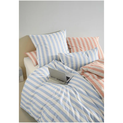 hessnatur Renforcé Bettwäsche-Set CANNES aus Bio-Baumwolle - blau - Größe 155x220 / 40x80 cm