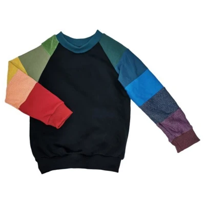 liebewicht Pullover aus Bio Sweat Regenbogen Patchwork Unikat für Babys und Kinder