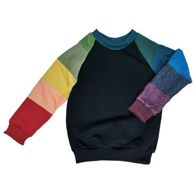 liebewicht Pullover aus Bio Sweat Regenbogen Patchwork Unikat für Babys und Kinder