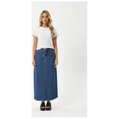 Afends Chichi - Jeansrock Midirock Denim mit offener Naht