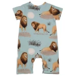 Baby-Strampler Lion Friends - Grün, Bio, Kurzärmelig Walkiddy