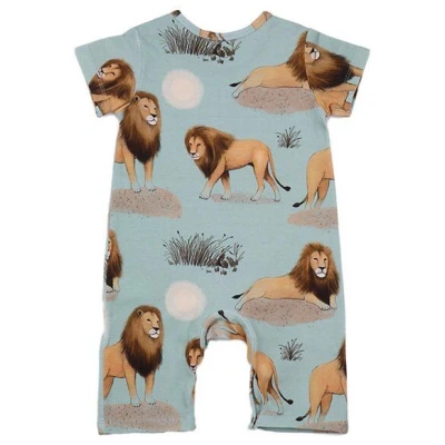 Baby-Strampler Lion Friends - Grün, Bio, Kurzärmelig Walkiddy
