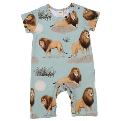 Baby-Strampler Lion Friends - Grün, Bio, Kurzärmelig Walkiddy