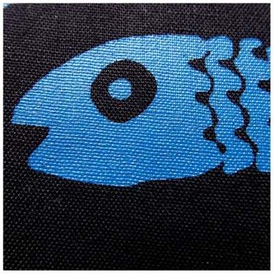 Cherry Bomb Fische. Turnbeutel, Fairtrade Bio Baumwolle, schwarz. Handsiebdruck.