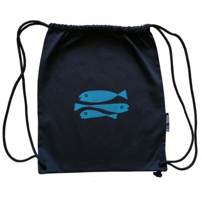 Cherry Bomb Fische. Turnbeutel, Fairtrade Bio Baumwolle, schwarz. Handsiebdruck.