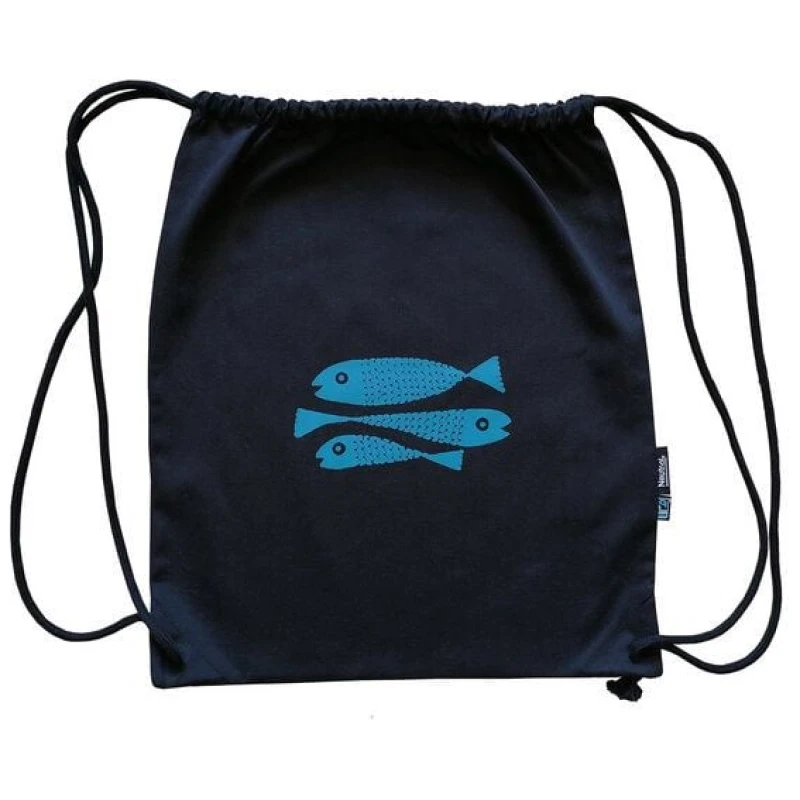 Cherry Bomb Fische. Turnbeutel, Fairtrade Bio Baumwolle, schwarz. Handsiebdruck.