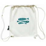 Cherry Bomb Turnbeutel, Fairtrade Bio Baumwolle. Fische. Mit Handsiebdruck.