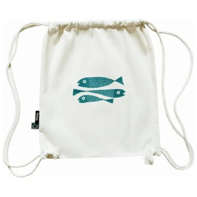 Cherry Bomb Turnbeutel, Fairtrade Bio Baumwolle. Fische. Mit Handsiebdruck.