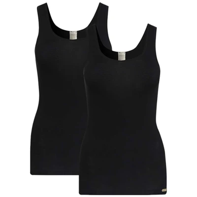 Comazo Feinripp Unterhemd Damen - 2er Pack in schwarz