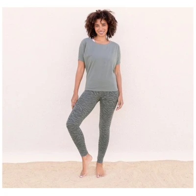 Jaya MALI - Damen - Perfekt sitzende High-Rise Leggings mit Allover-Zebra Print aus elastischer Biobaumwolle mit doppelter Taillenparti