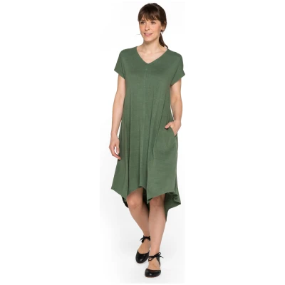Jerseykleid mit V-Ausschnitt aus reiner Bourretteseide, lorbeer 36