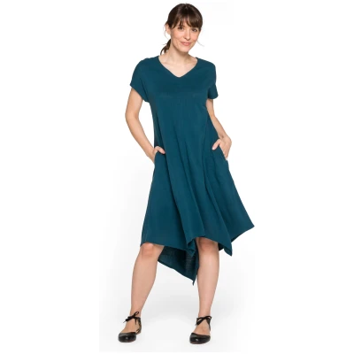 Jerseykleid mit V-Ausschnitt aus reiner Bourretteseide, petrol 36