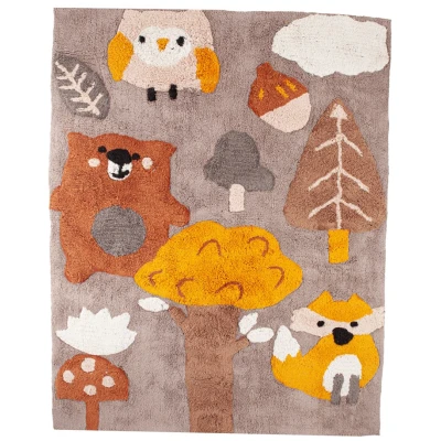 Kinderteppich Bio-Baumwolle "Waldtiere" Maße 100 x 130 cm