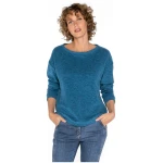 Langarm-Frotteeshirt aus reiner Bio-Schurwolle, petrol melange 40