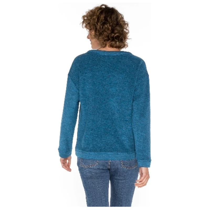 Langarm-Frotteeshirt aus reiner Bio-Schurwolle, petrol melange 40
