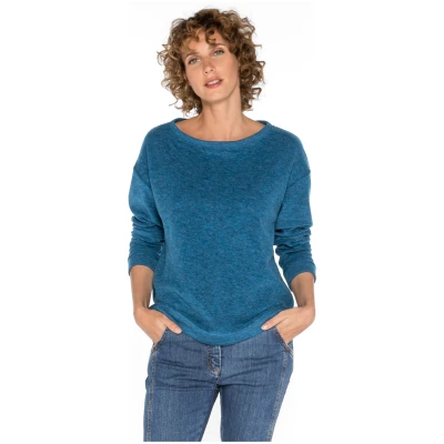 Langarm-Frotteeshirt aus reiner Bio-Schurwolle, petrol melange 40