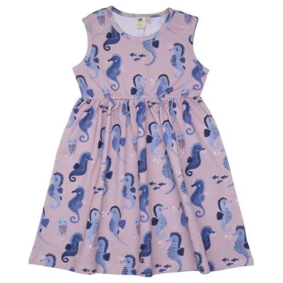 Nachhaltiges Kurzarm Kleid Rosa Bio Baumwolle - Walkiddy Blue Seahorses, GOTS zertifiziert, umweltfreundlich und stilvoll, ideal für Babys und Kleinkinder.