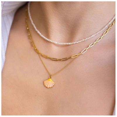 Paeoni Colors Halskette mit Muschel-Anhänger aus 18k Gold Vermeil, 925 Sterling Silber