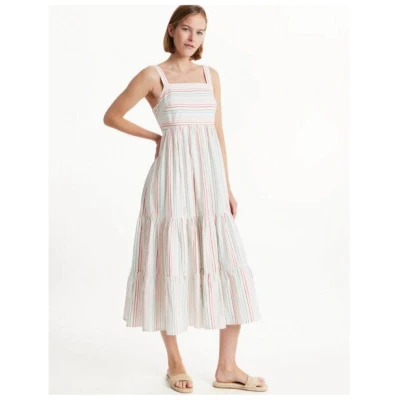 People Tree LEA gestreiftes Sommerkleid mit schmeichelhaften Stufen