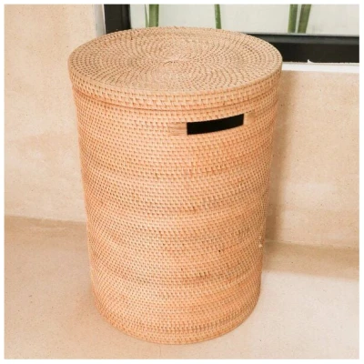 Soeji Wäschekorb mit Deckel, Aufbewahrungskorb aus Rattan SARI