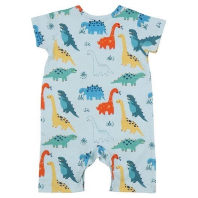 Strampler Bio-Baumwolle Blau Dinosaurier Walkiddy Kurzarm 95% Baumwolle 5% Elasthan Nachhaltig GOTS-zertifiziert
